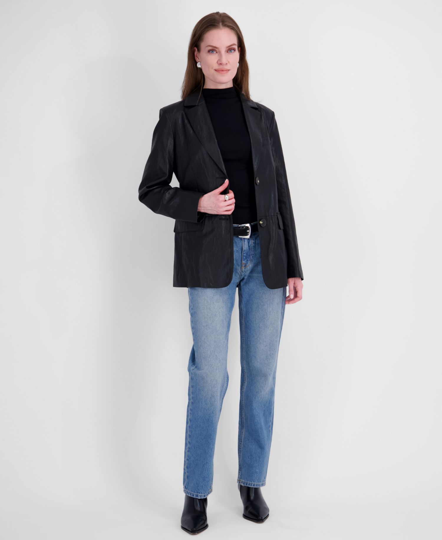 Petite Belted Faux-Leather Trench Coat
