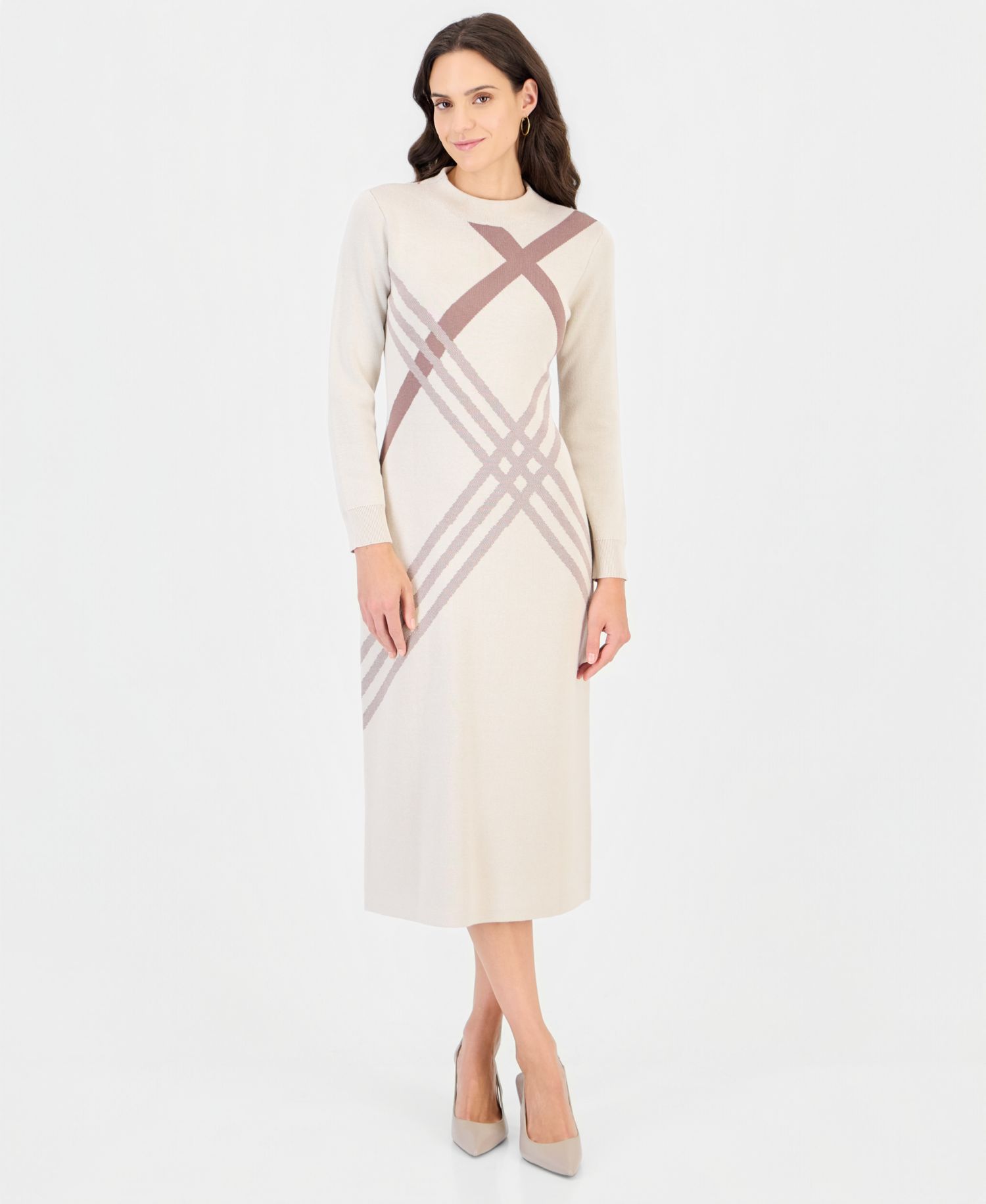Plus Mock Neck Long-Sleeve Midi Dress