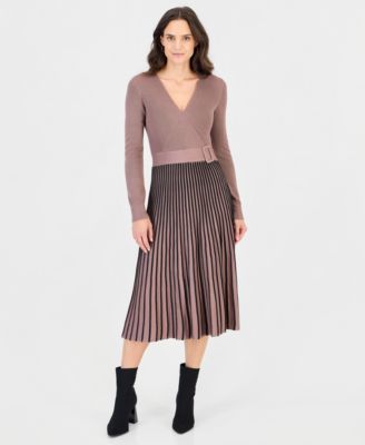 Women's Pleated-Skirt Long-Sleeve Dress