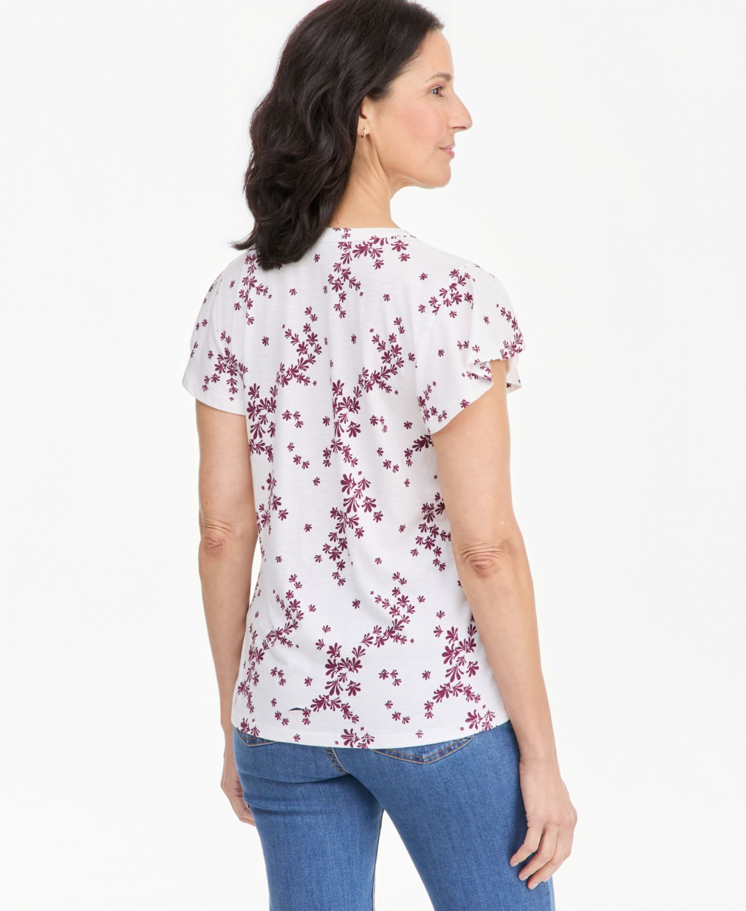 Petite Printed Flutter-Sleeve V-Neck Top