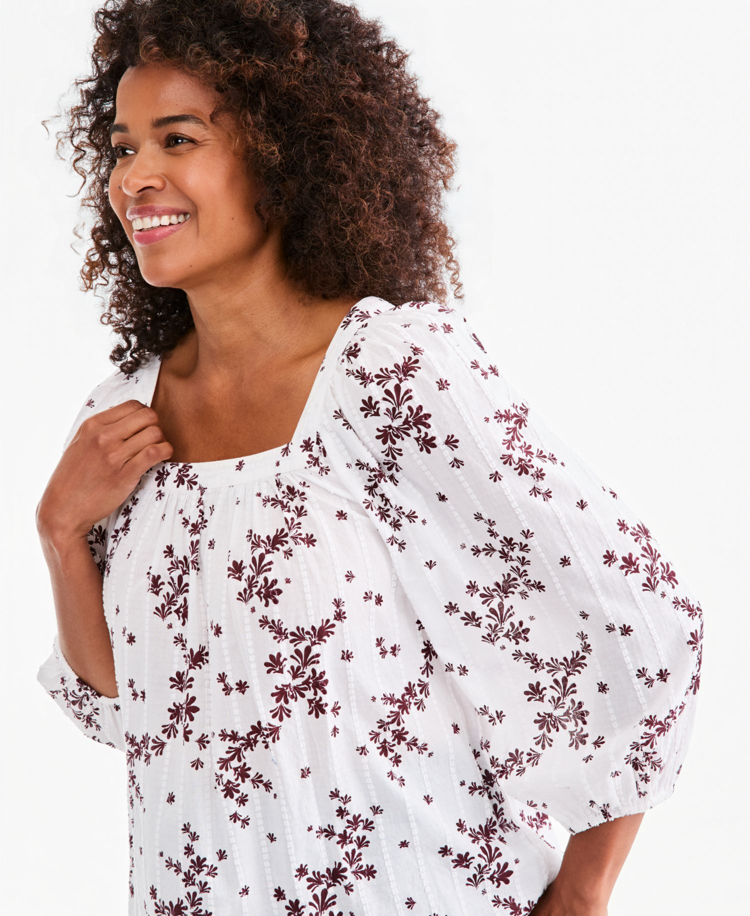Plus Printed Square-Neck Cotton Top