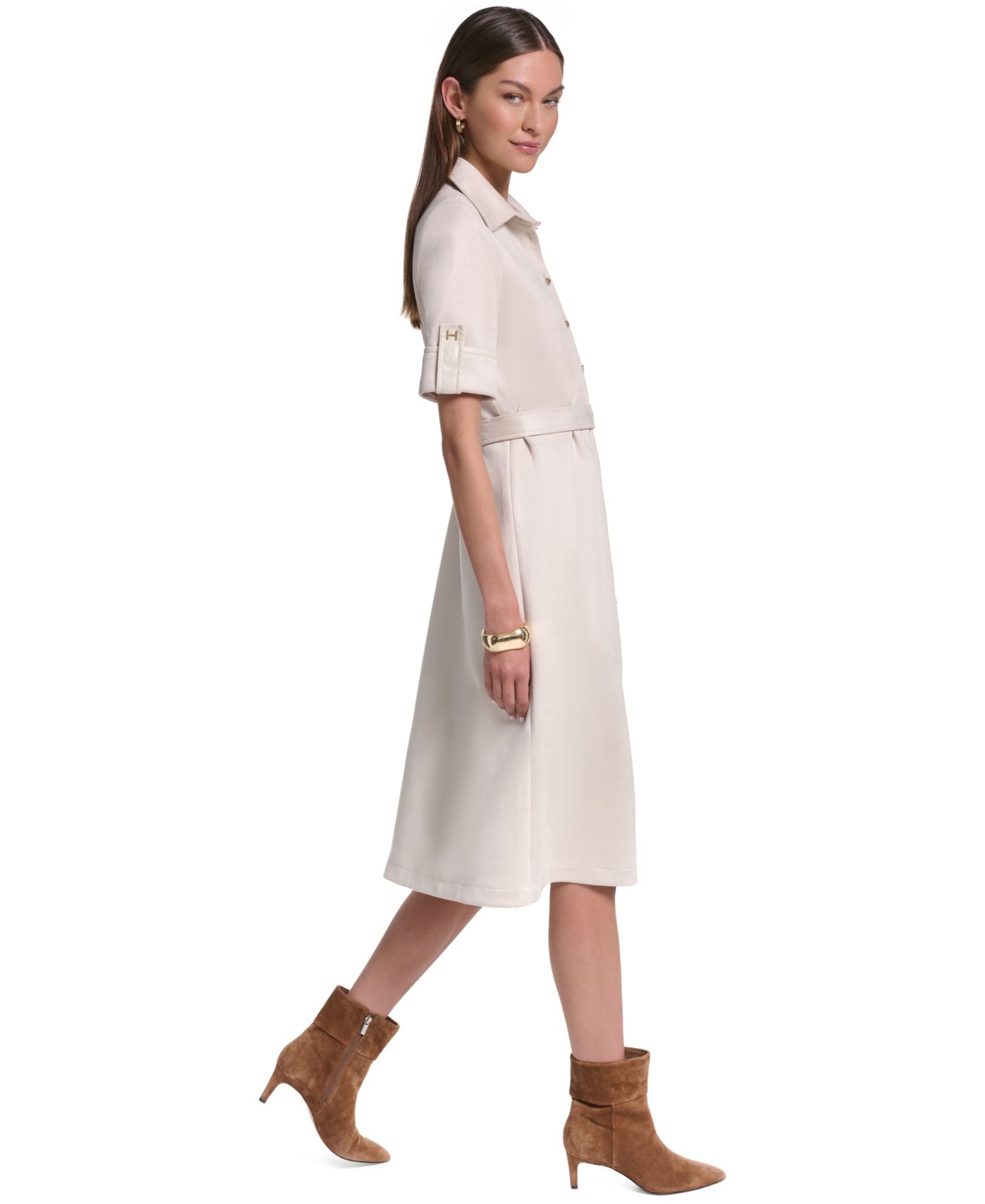 Женское платье Halston Belted Midi, цвет: Бежевый — фото 3