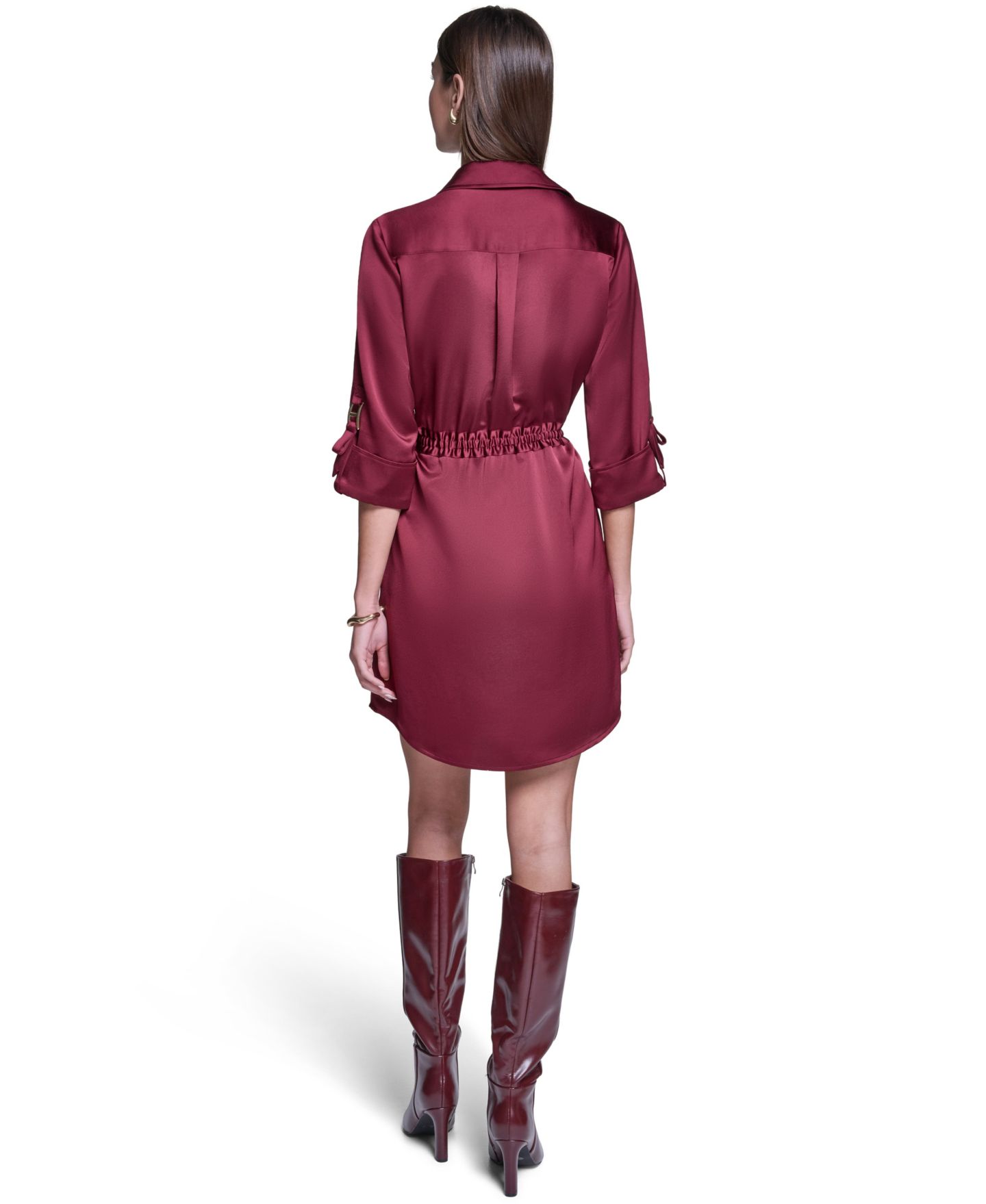 Женское платье Halston Satin Shirt Dress, цвет: Гранатовый сияющий — фото 5