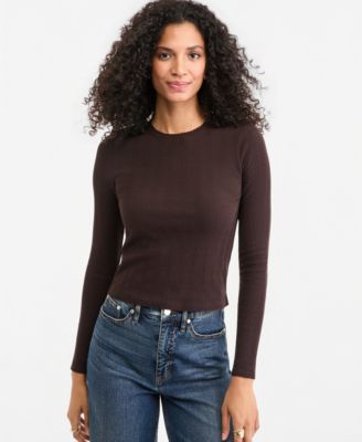 Women's Long-Sleeve Pointelle Cropped Meet & Greet T-Shirt
