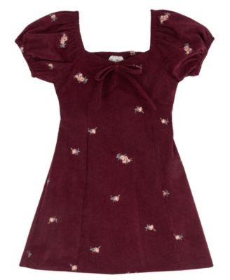 Girls' 7-16 Embroidered Corduroy Dress 
