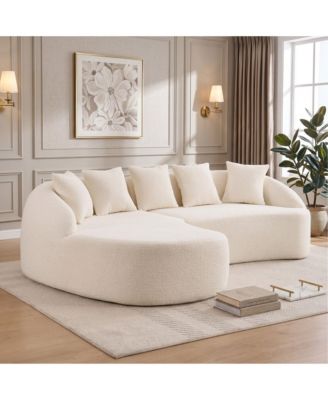 L-Shape Sectional Sofa with Curved Chaise, Modular Chenille Compression Couch