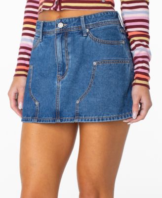 Women's Reel Life Mini Denim Carpenter-Detail Skirt