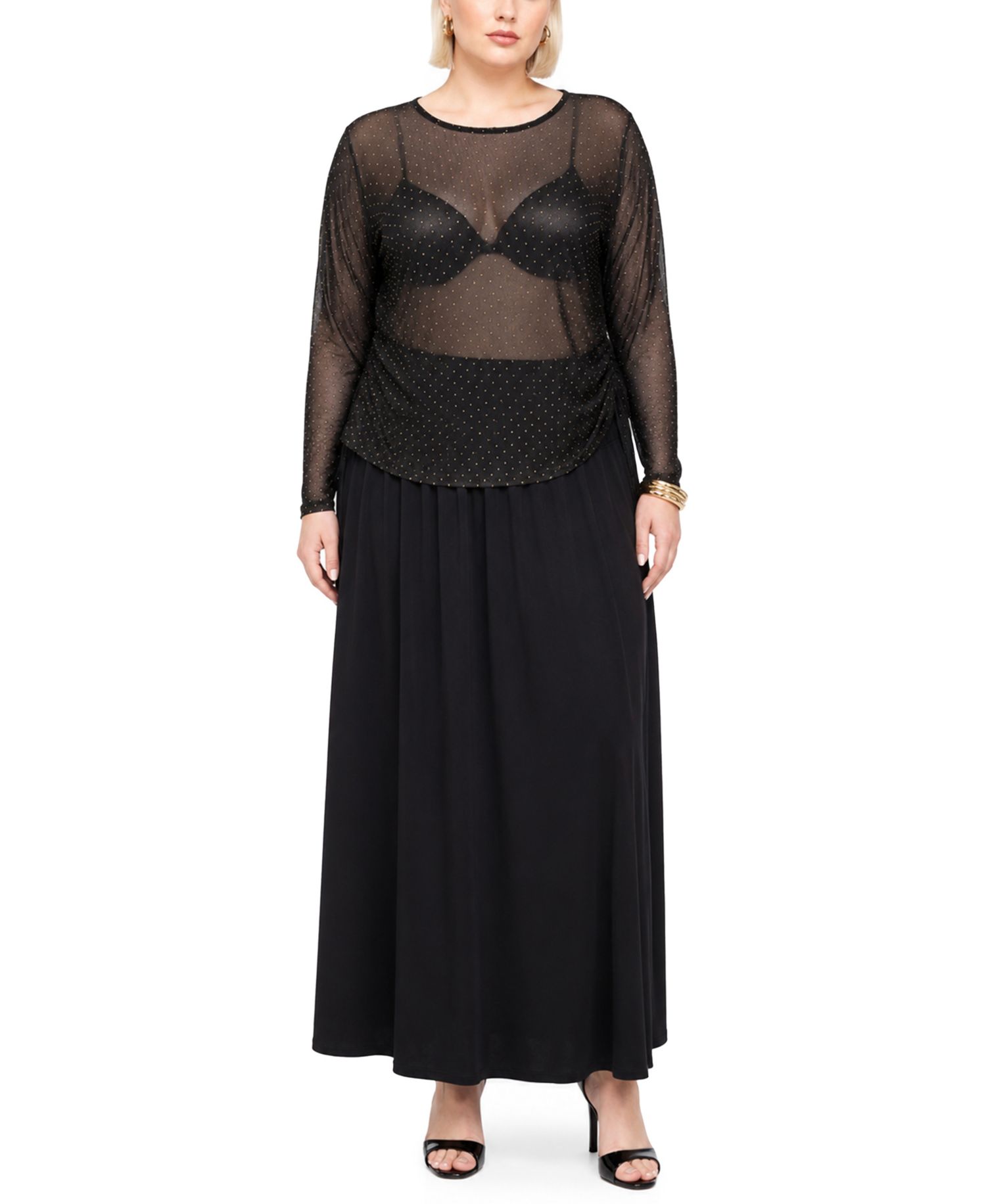 Plus Size Foil Drop Scoop Neck Side-Ruched Top