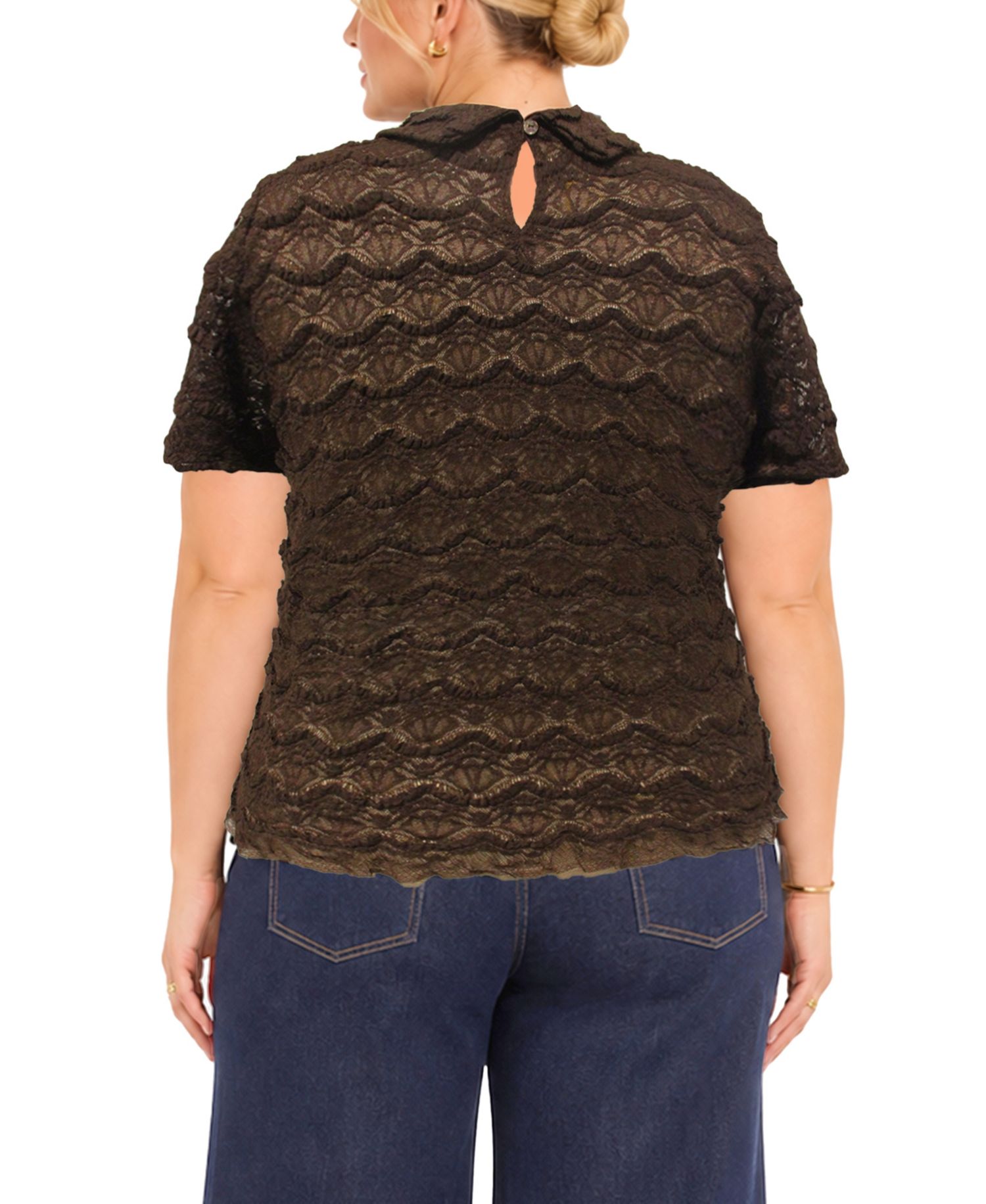 Plus Size Scallop Edge Lace Short-Sleeve Top