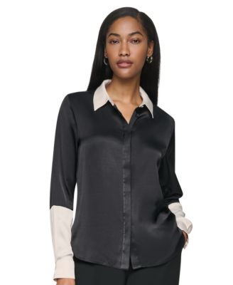 Women's Park Satin Colorblock Long-Sleeve Blouse