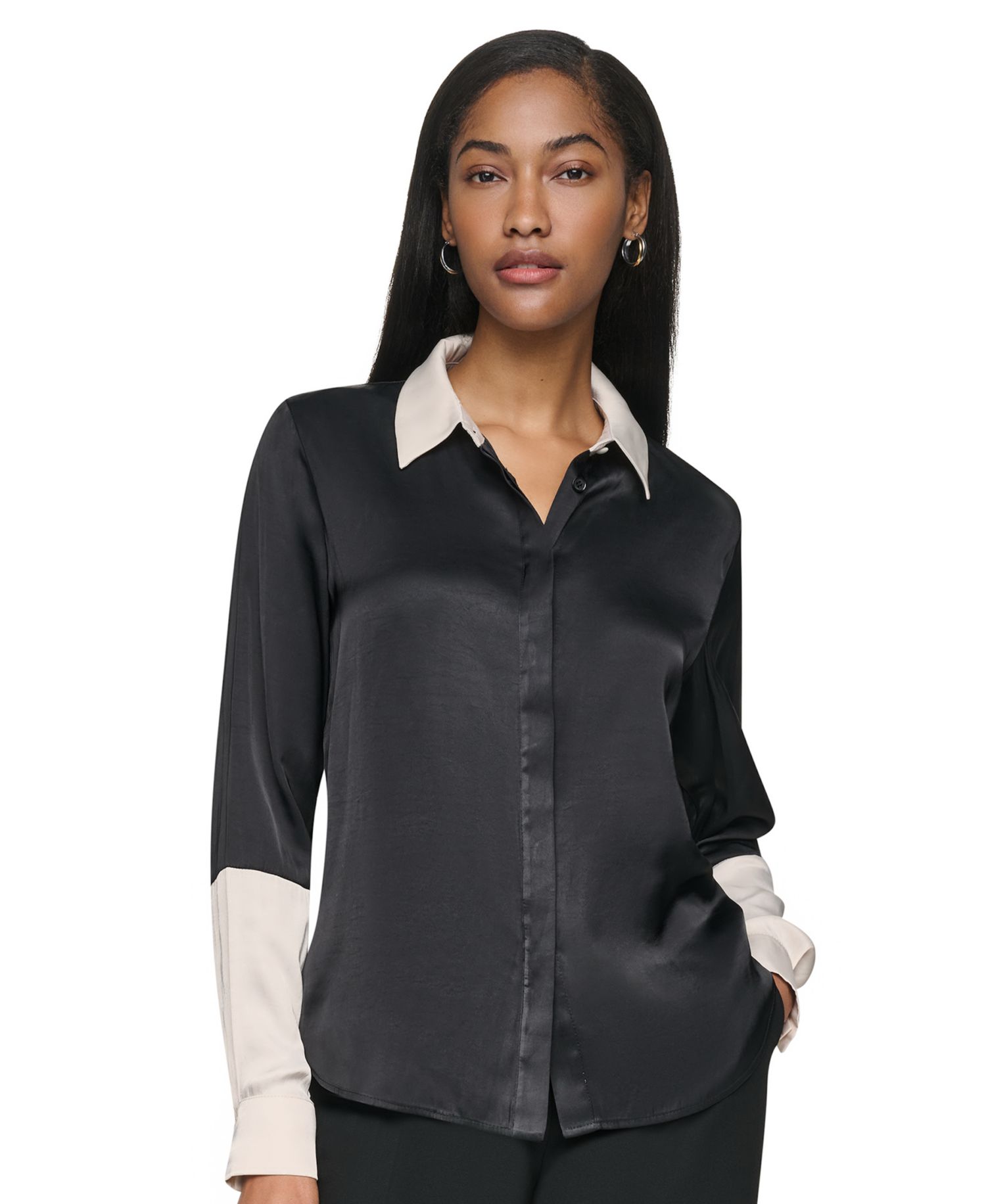Women's Park Satin Colorblock Long-Sleeve Blouse