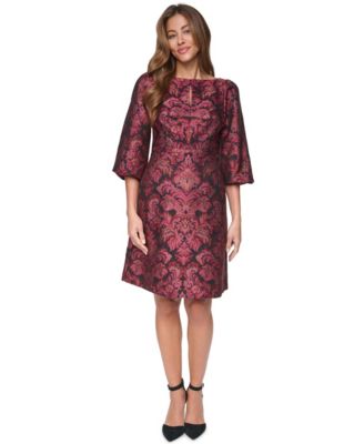 Women's Boat Neck A-Line Ruched Keyhole Bodice Dress
