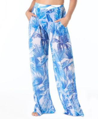 Women's Meryl Tropical-Print Wide-Leg Swimwear Cover-Up Pants, 32" Inseam