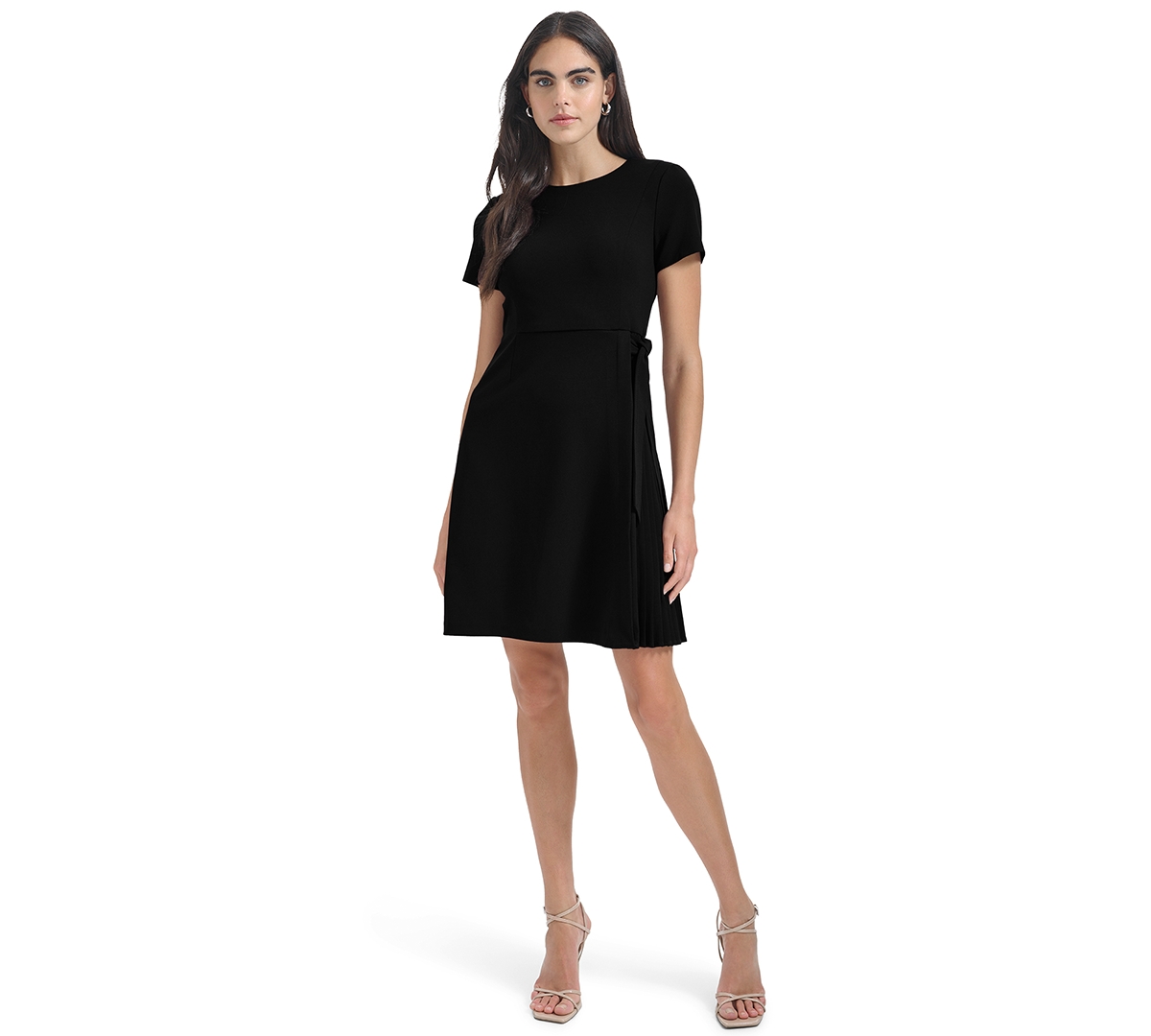 Calvin Klein Women's Petite Crewneck Fit & Flare Short-Sleeve Dress - Black