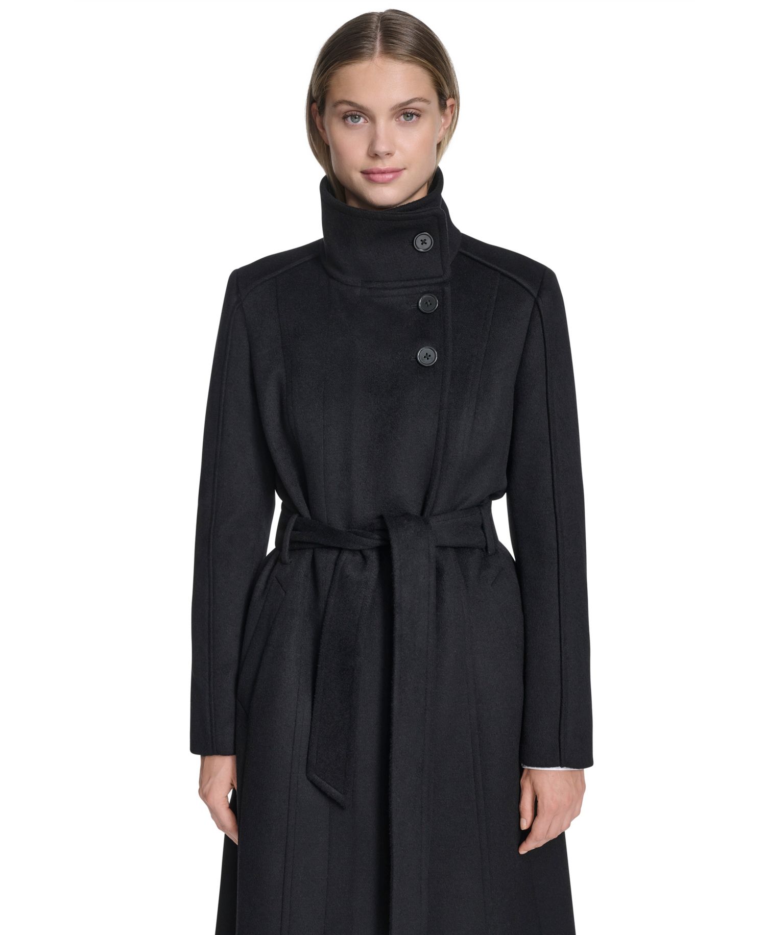 Women's Asymmetric Belted Long Wool-Blend Coat
