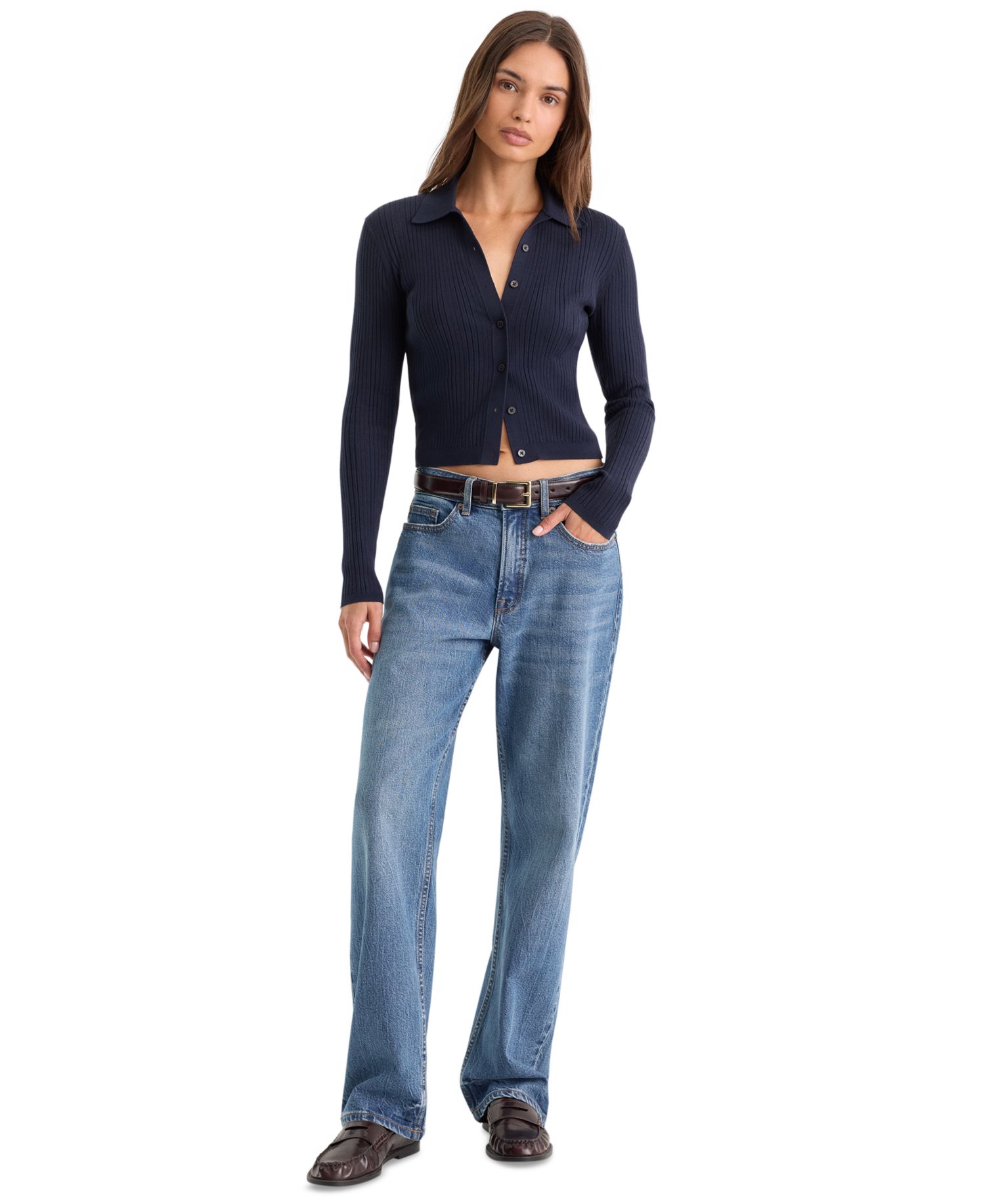 Women's High-Waisted Straight-Leg Cotton-Blend Jeans
