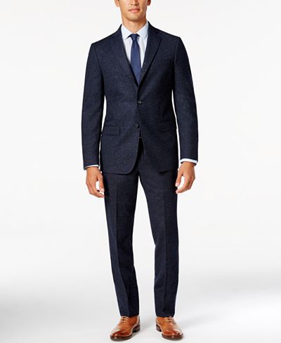 DKNY Men's Slim-Fit Blue Donegal Suit
