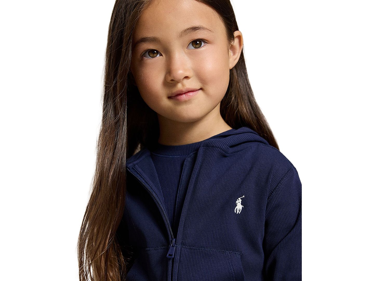 Худи Polo Ralph Lauren Ribbed Boxy Full-Zip для девочек, цвет: Тёмно-синий — фото 3