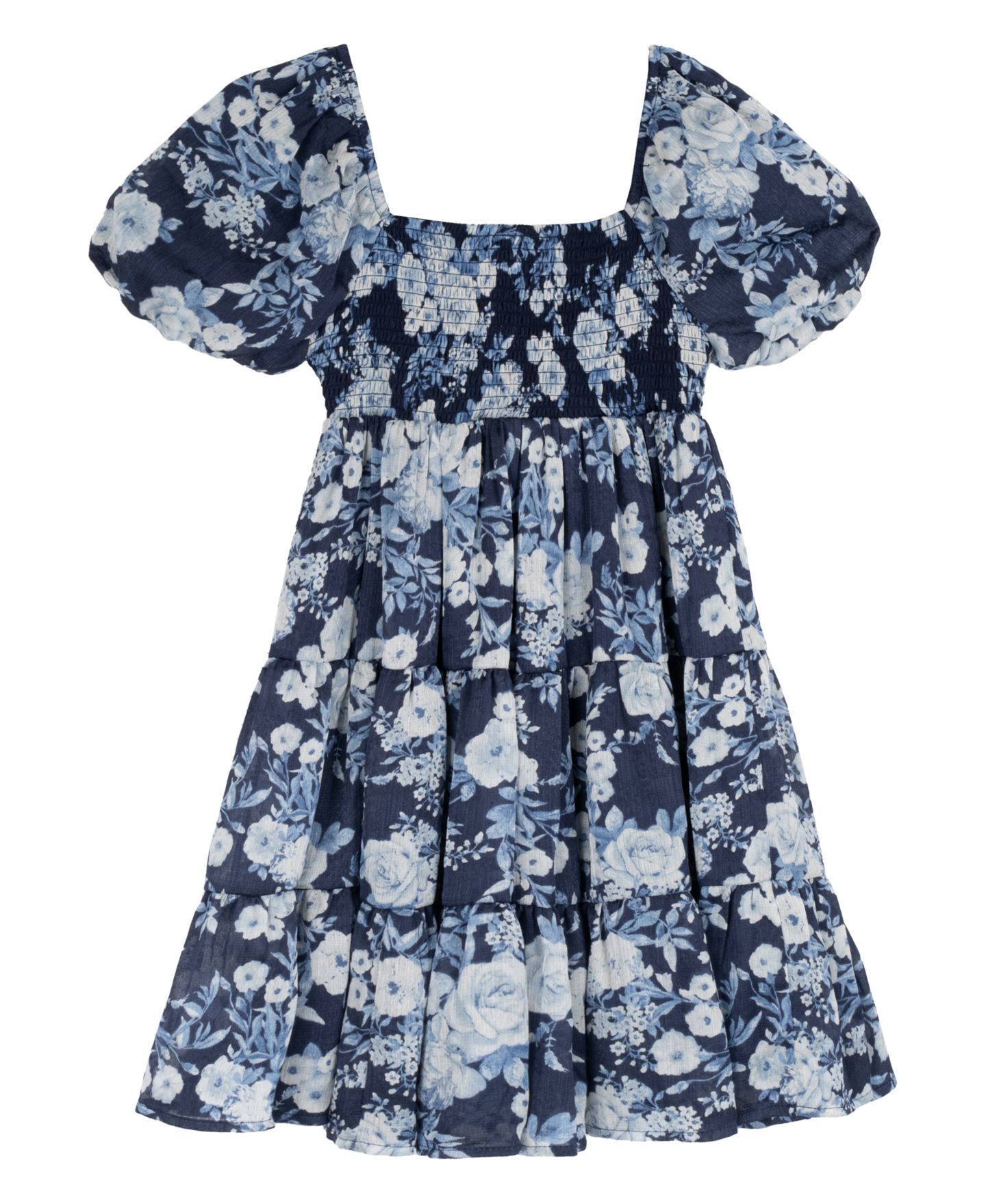 Платье Rare Editions Printed Floral Jacquard Chiffon Smocked Babydoll Dress для девочек, цвет: Тёмно-синий — фото 5