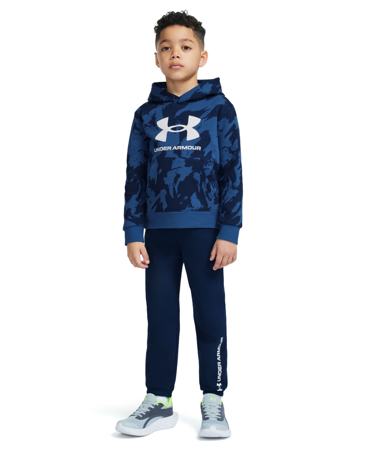 Детский комплект Under Armour: худи с длинным рукавом и брюки, 4T-7, цвет: Синий камуфляжный / Чёрный — фото 3