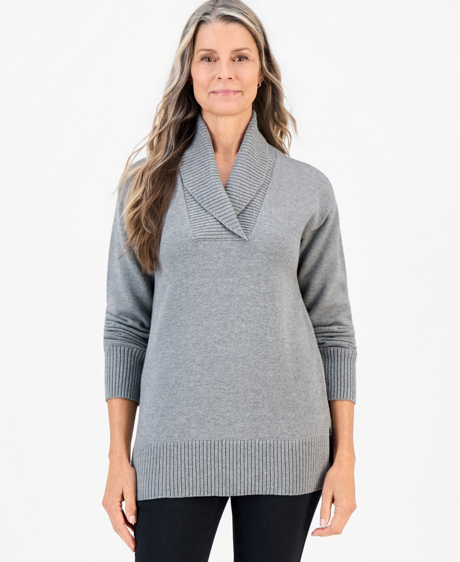 Petite Shawl Collar Cotton-Blend Sweater