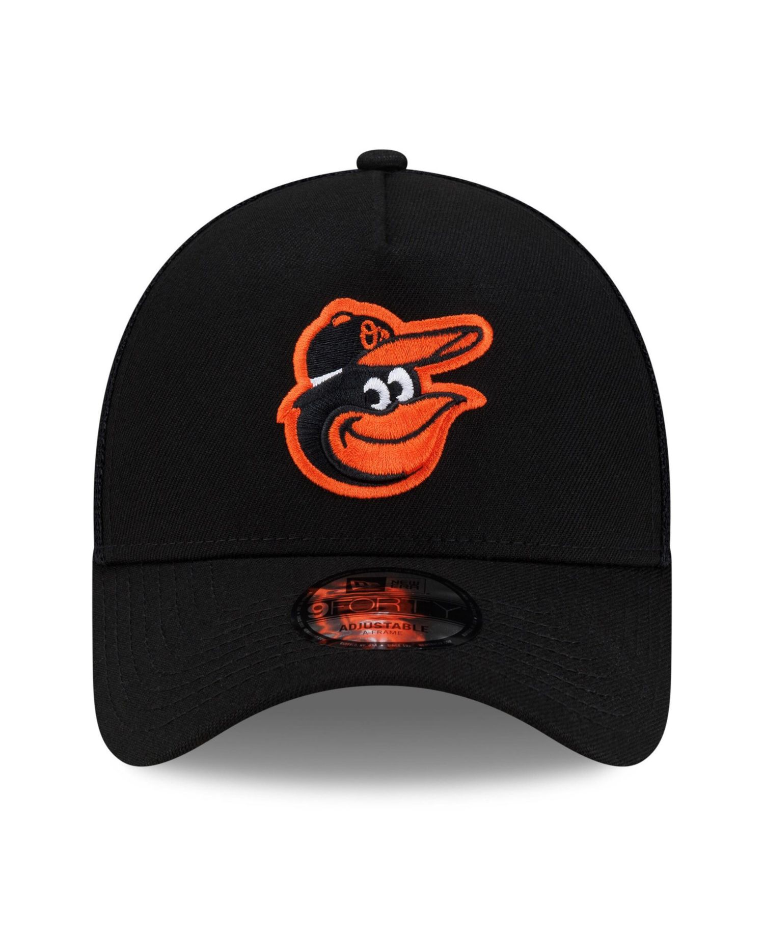 Men's Black Baltimore Orioles Side Script 9FORTY A-Frame Trucker Adjustable Hat