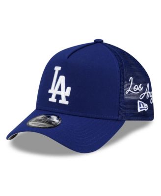 Men's Royal Los Angeles Dodgers Side Script 9FORTY A-Frame Trucker Adjustable Hat