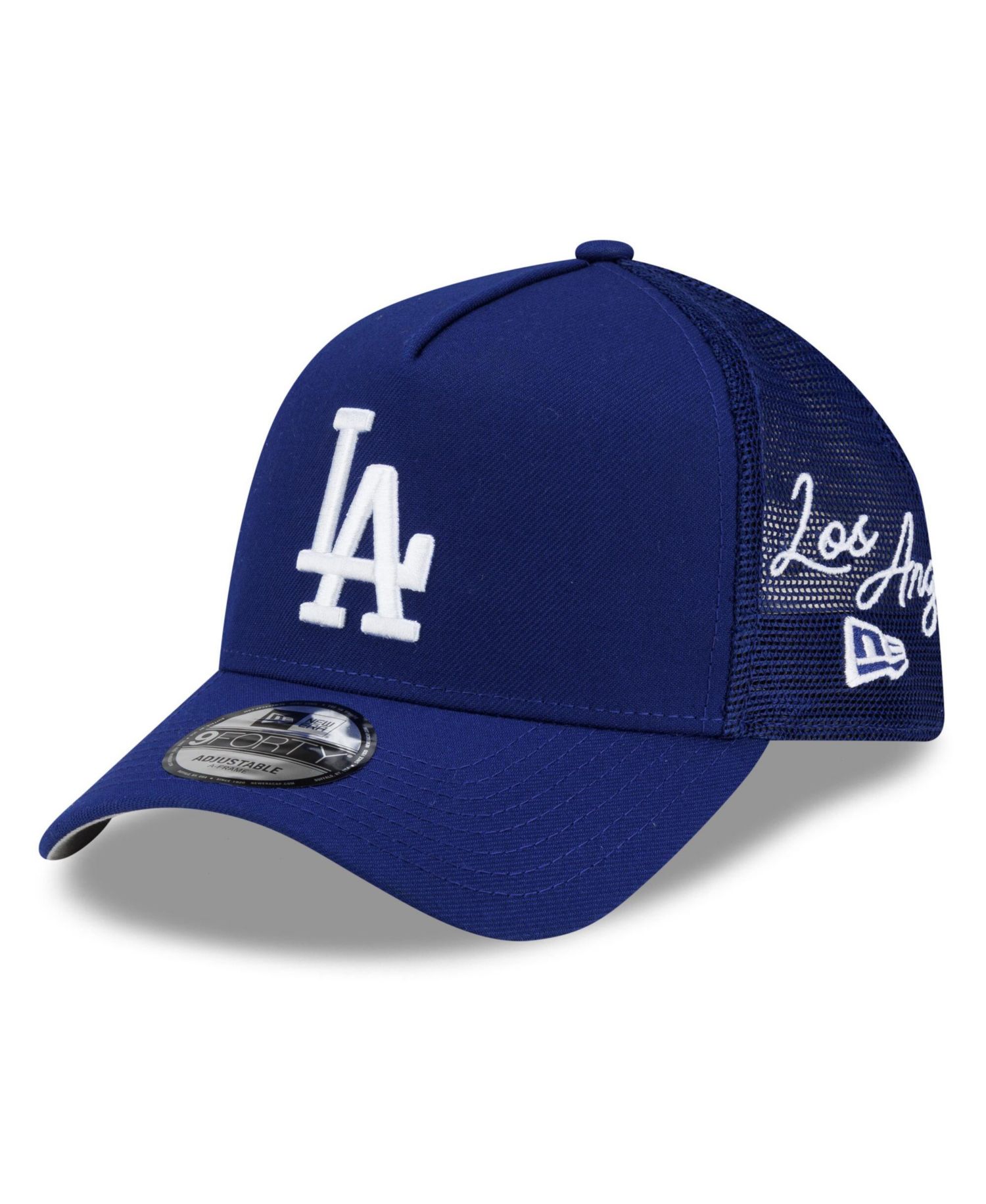 Men's Royal Los Angeles Dodgers Side Script 9FORTY A-Frame Trucker Adjustable Hat