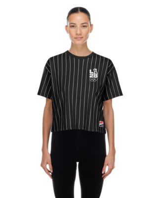 Women's Black LA 2028 Summer Mesh Back Pinstripe Boxy T-Shirt