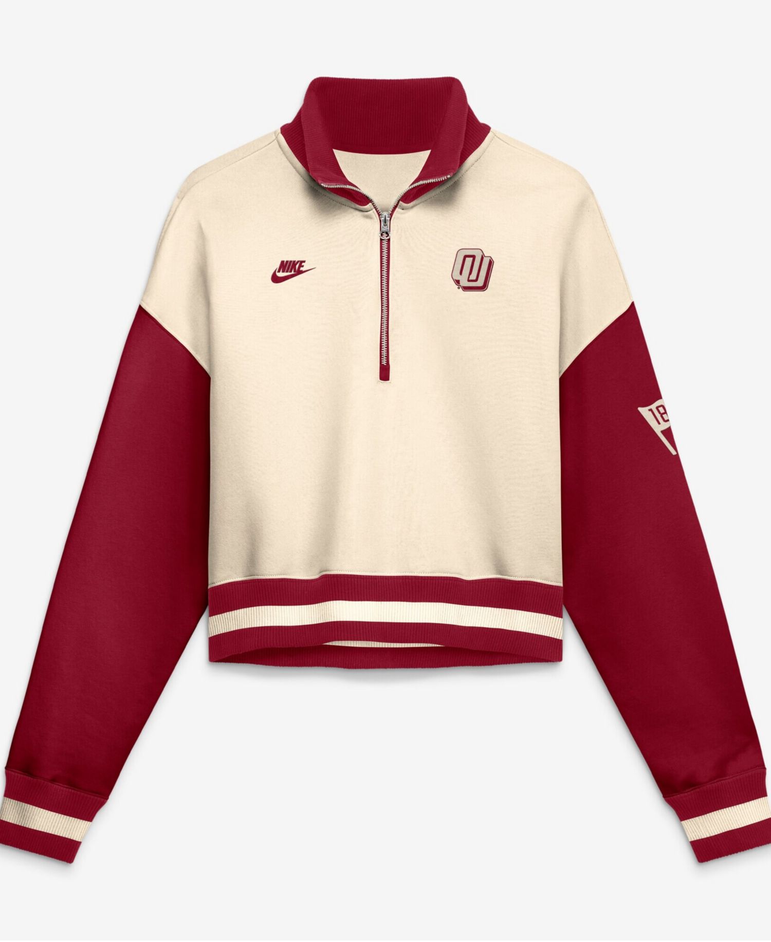 Women's Oklahoma Sooners Oversized Mock-Neck Quarter-Zip Pullover Sweatshirt