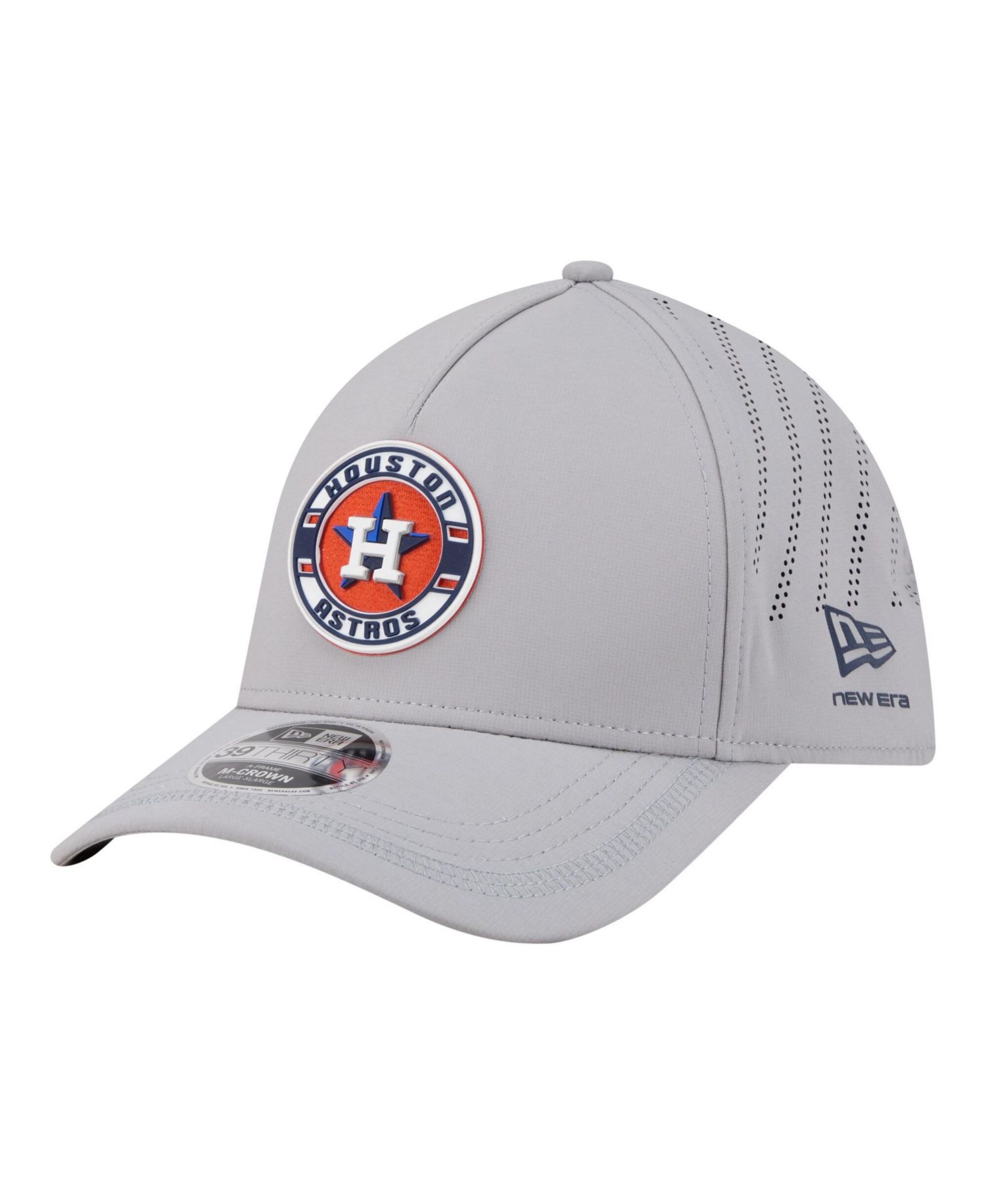 Men's Gray Houston Astros Patch 39THIRTY A-Frame M-Crown Perforated Flex Hat