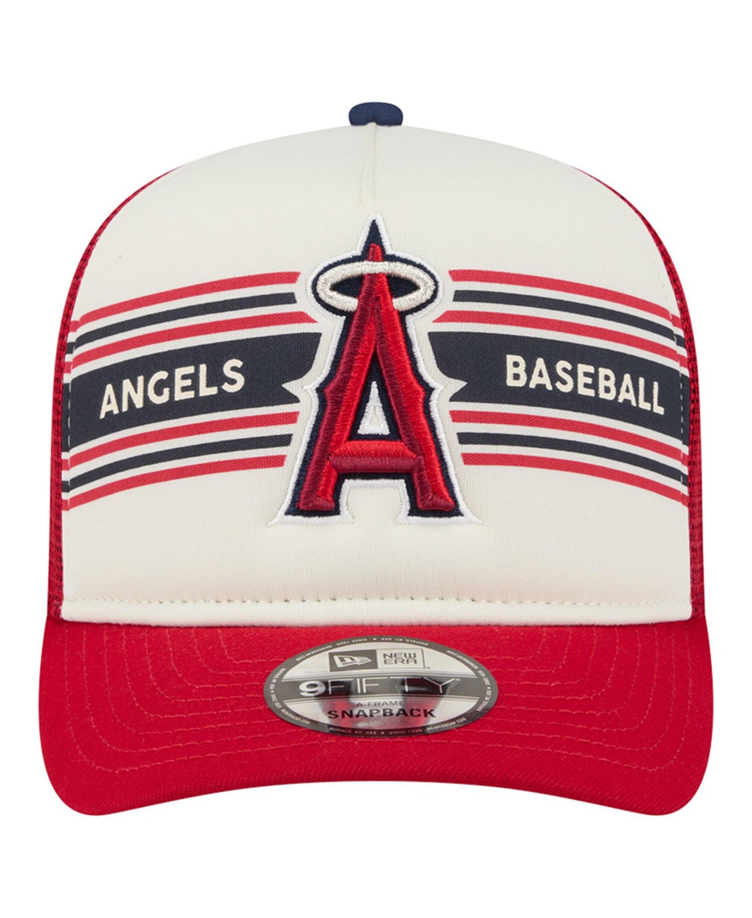 Men's Cream/Red Los Angeles Angels Banner A-Frame 9FIFTY Trucker Snapback Hat
