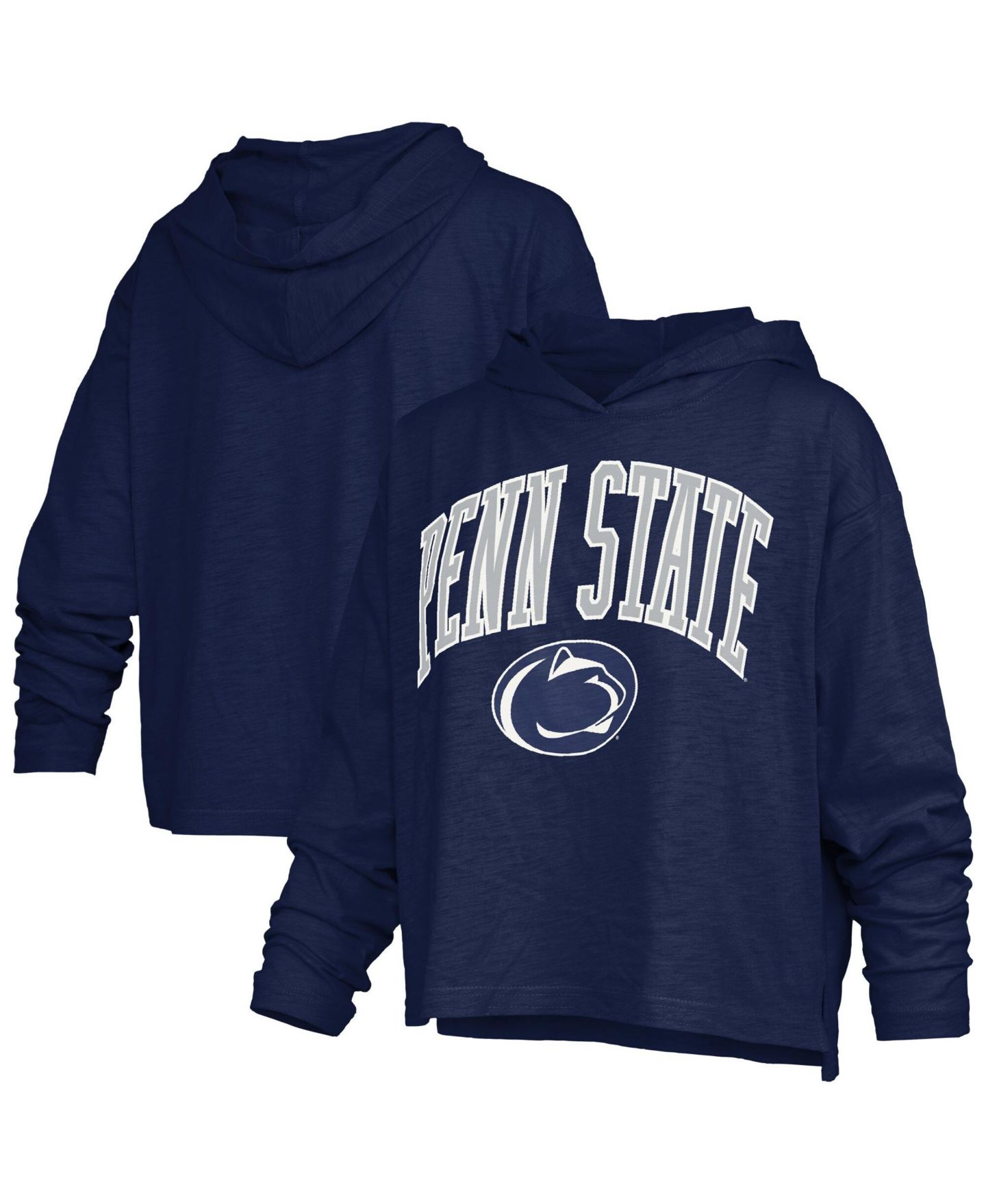 Женская футболка Pressbox Navy Penn State Nittany Lions Nelson Arch Over Logo Long Sleeve Hooded Slub — фото 1