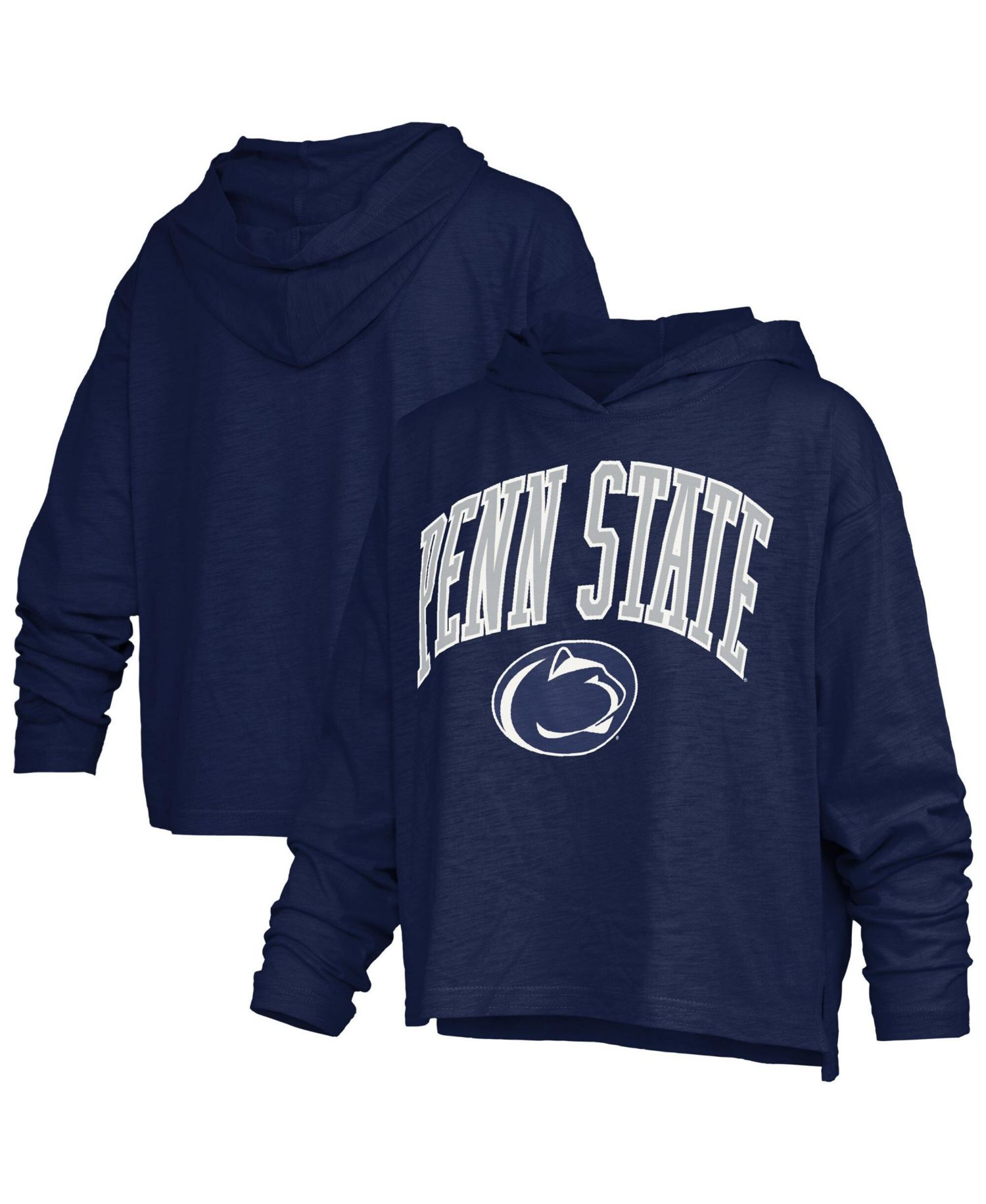 Women's Navy Penn State Nittany Lions Nelson Arch Over Logo Long Sleeve Hooded Slub T-Shirt