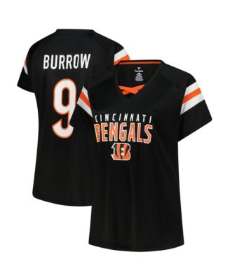 Women's Joe Burrow Black Cincinnati Bengals Plus Size Name & Number Raglan Lace V-Neck T-Shirt