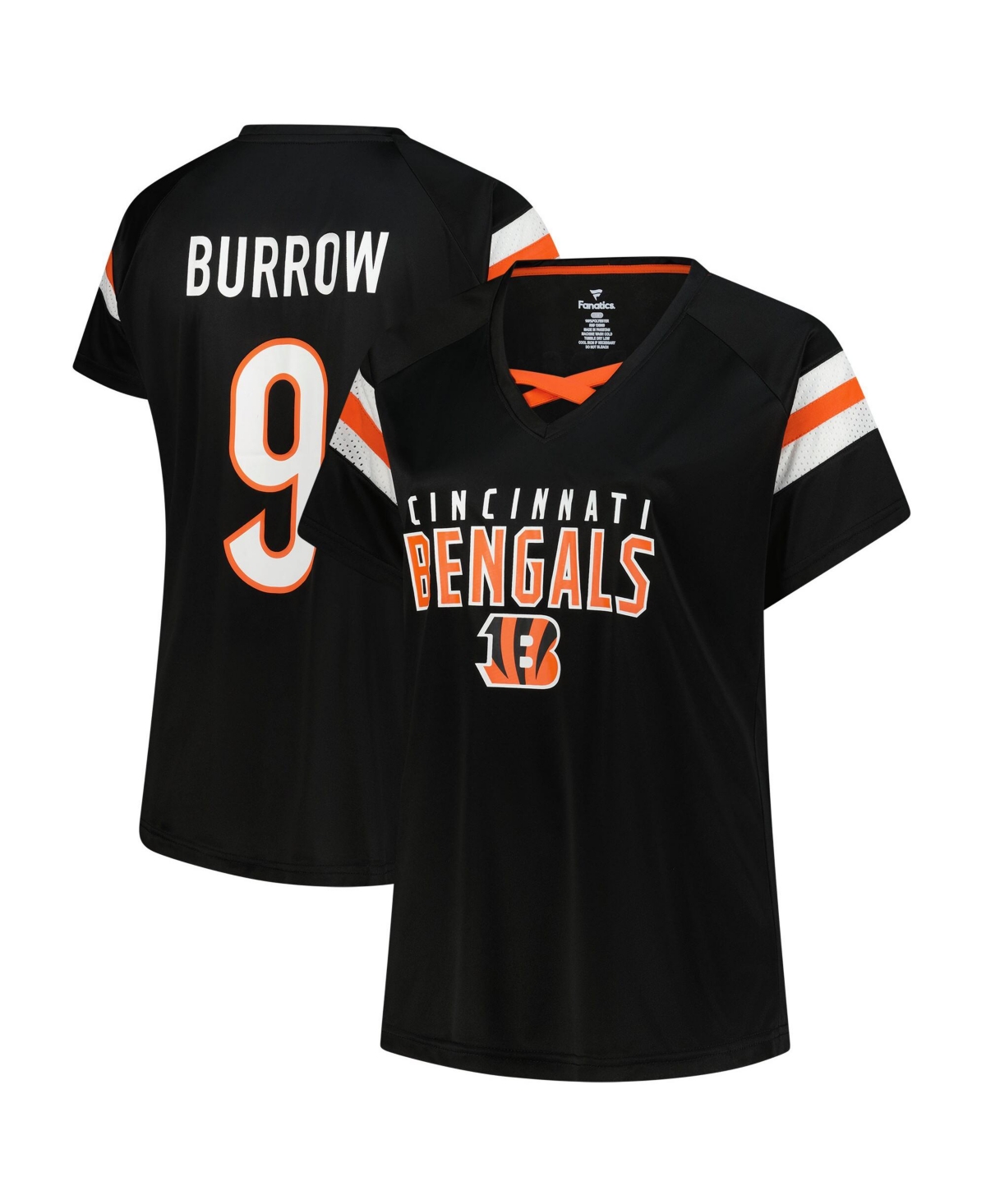 Fanatics Women's Joe Burrow Black Cincinnati Bengals Plus Name Number Raglan Lace V-Neck T-Shirt