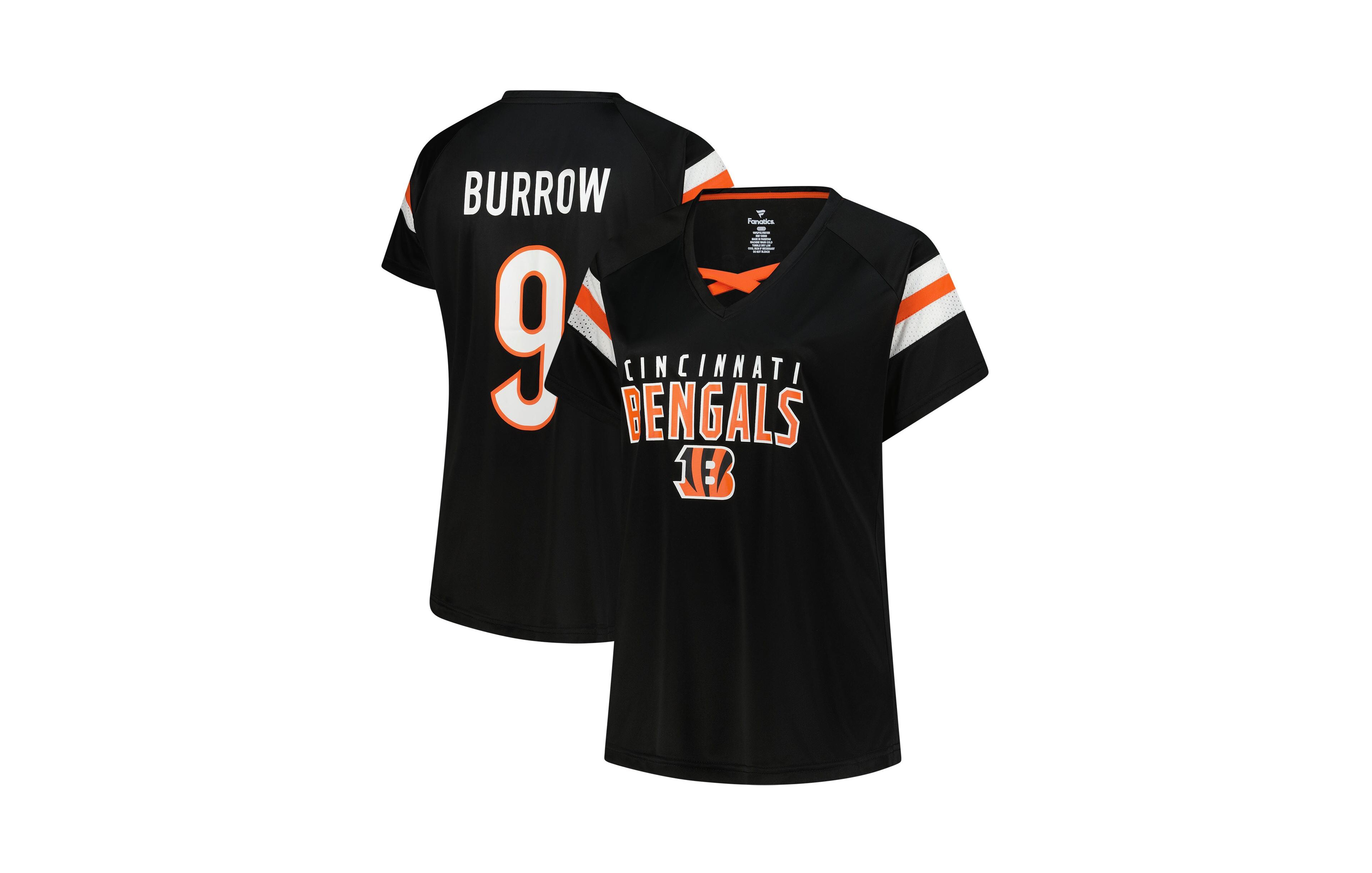 Fanatics Women's Joe Burrow Black Cincinnati Bengals Plus Name Number Raglan Lace V-Neck T-Shirt