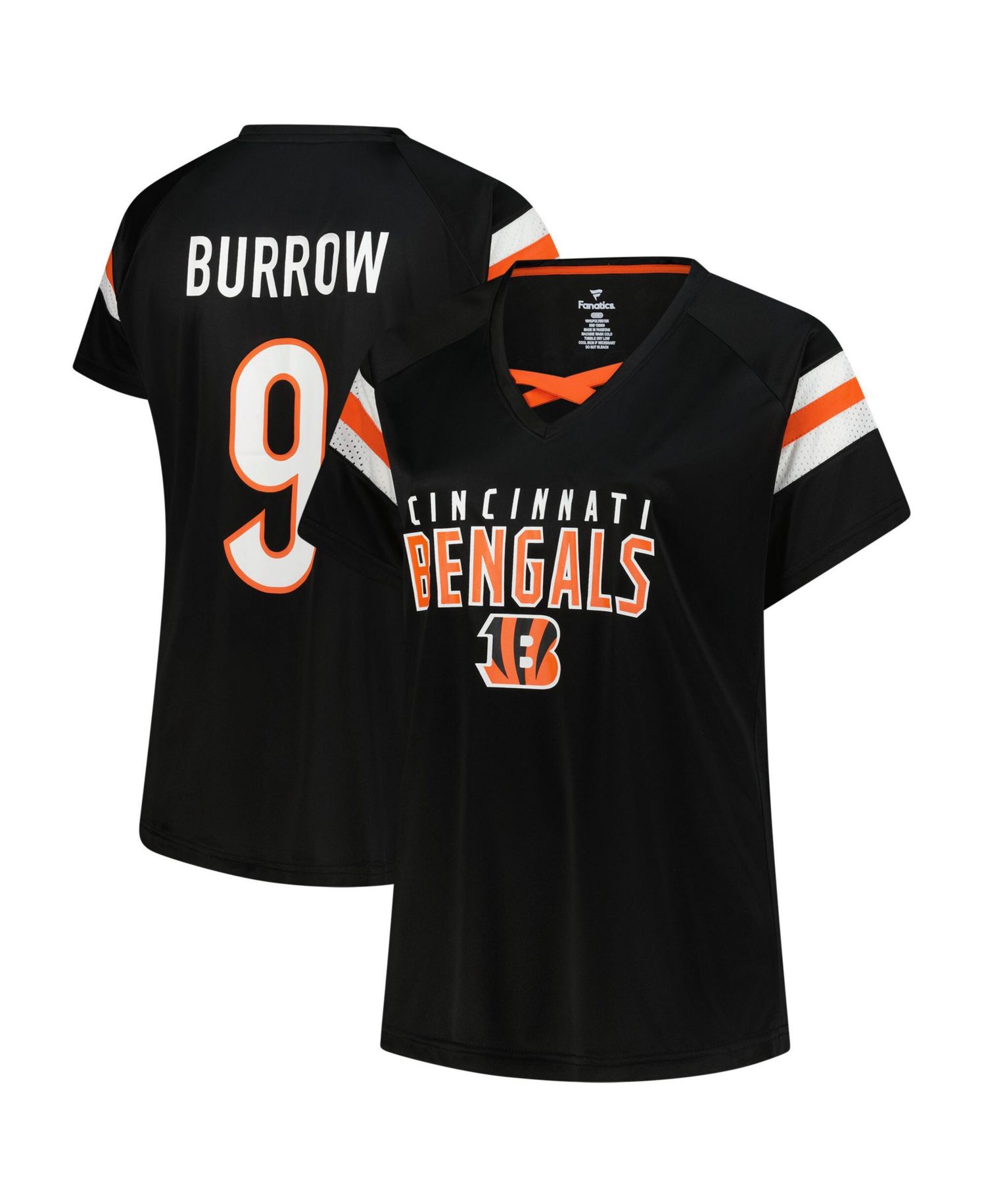 Women's Joe Burrow Black Cincinnati Bengals Plus Size Name & Number Raglan Lace V-Neck T-Shirt