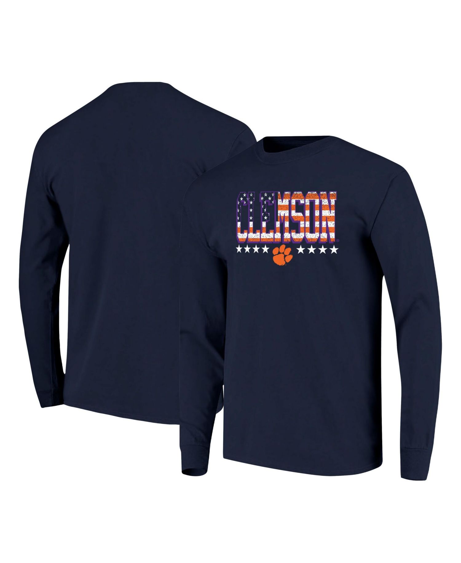Men's Navy Clemson Tigers Tall Type Flag Long Sleeve T-Shirt