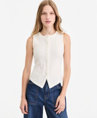 Women's Pointelle-Rib Button-Front Tank