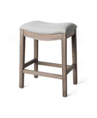 Adrien Upholstered Backless Saddle Counter Stool with Nail Head Trim