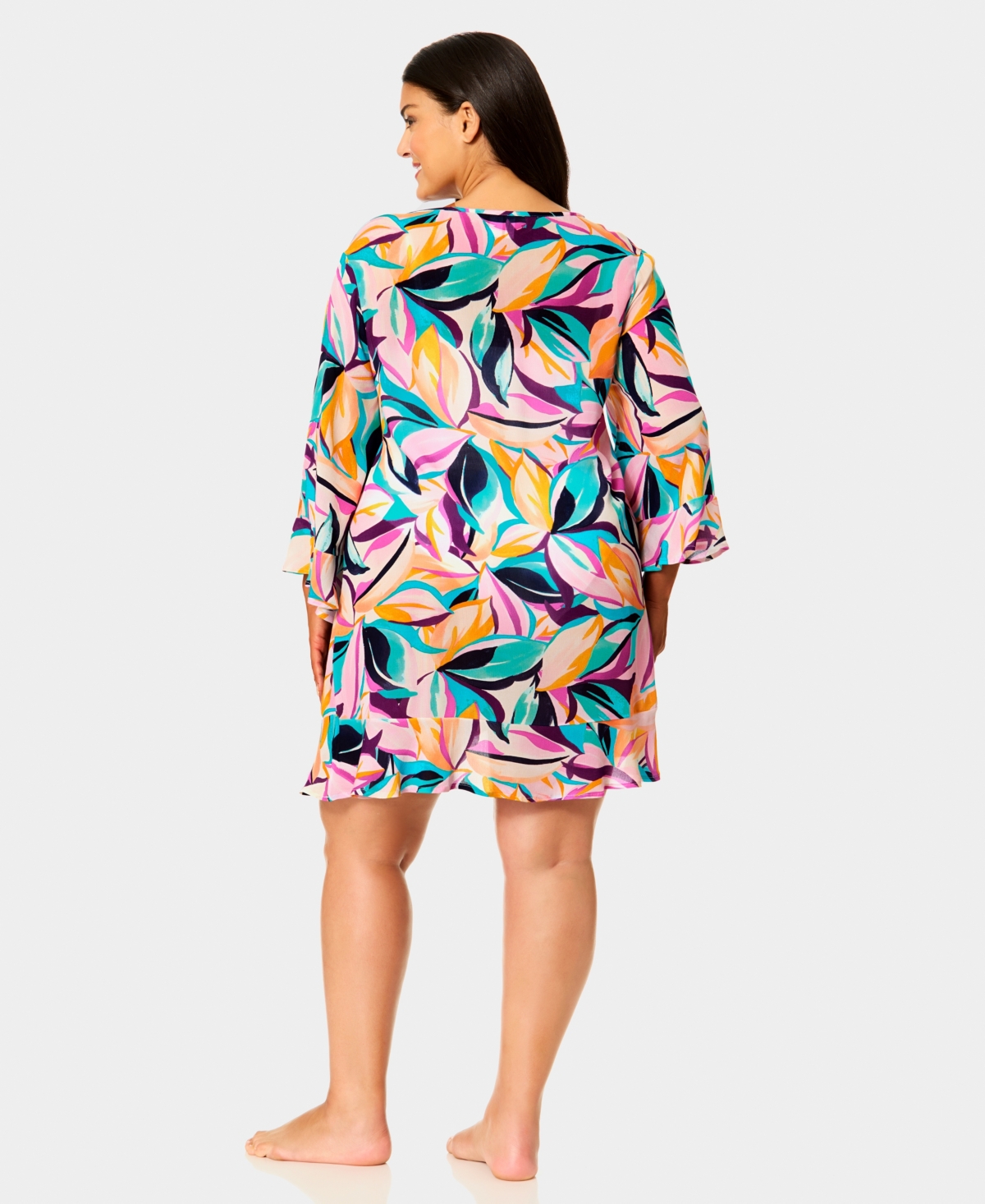 Anne Cole Plus V-Neck Flounce Swim Cover Up Tunic