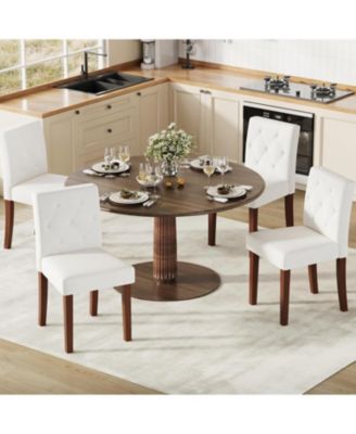 Dining Chairs Set for 4, Cotton Linen Upholstered Dining Chair with High Back and Wooden Legs, Chair for Kitchen/Living Room/Restaurant