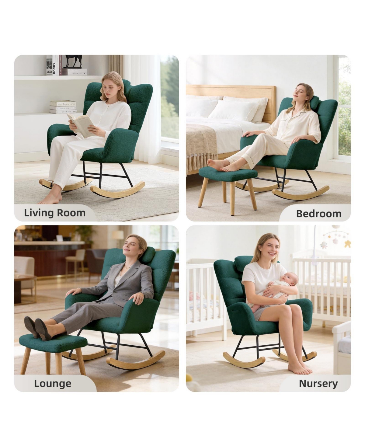 homfan High Back Rocking Chair, Upholstered Glider Accent Armchair with Soft Fleece Fabric for Living Room or Bedroom
