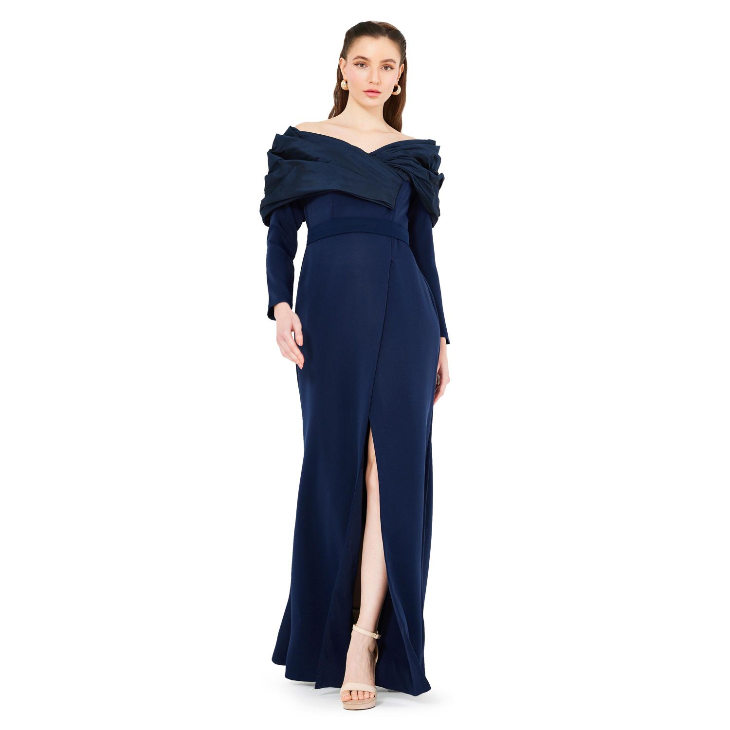 Women's Ruched Drape Off-The-Shoulder Wrap Over Gown