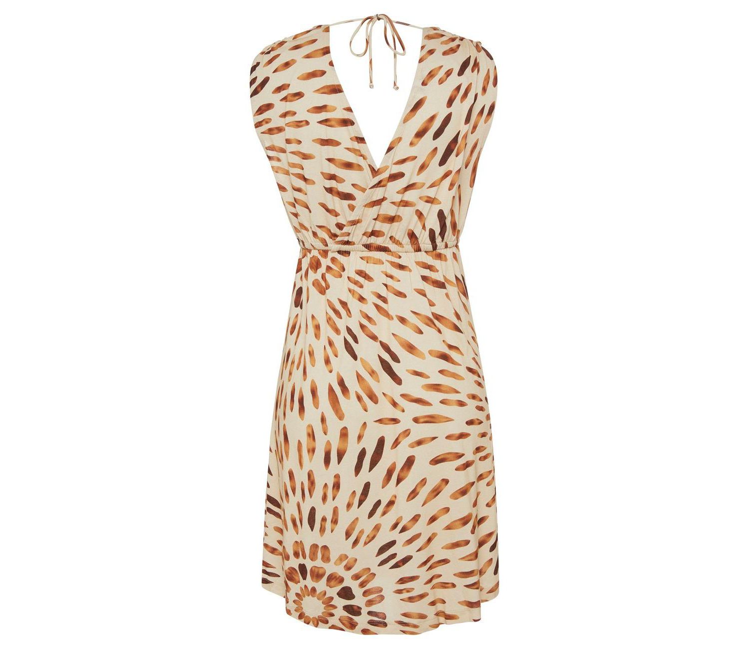 Women's Viscose Printed Tie Detail V-Neck Elastic-Waist Short Dress