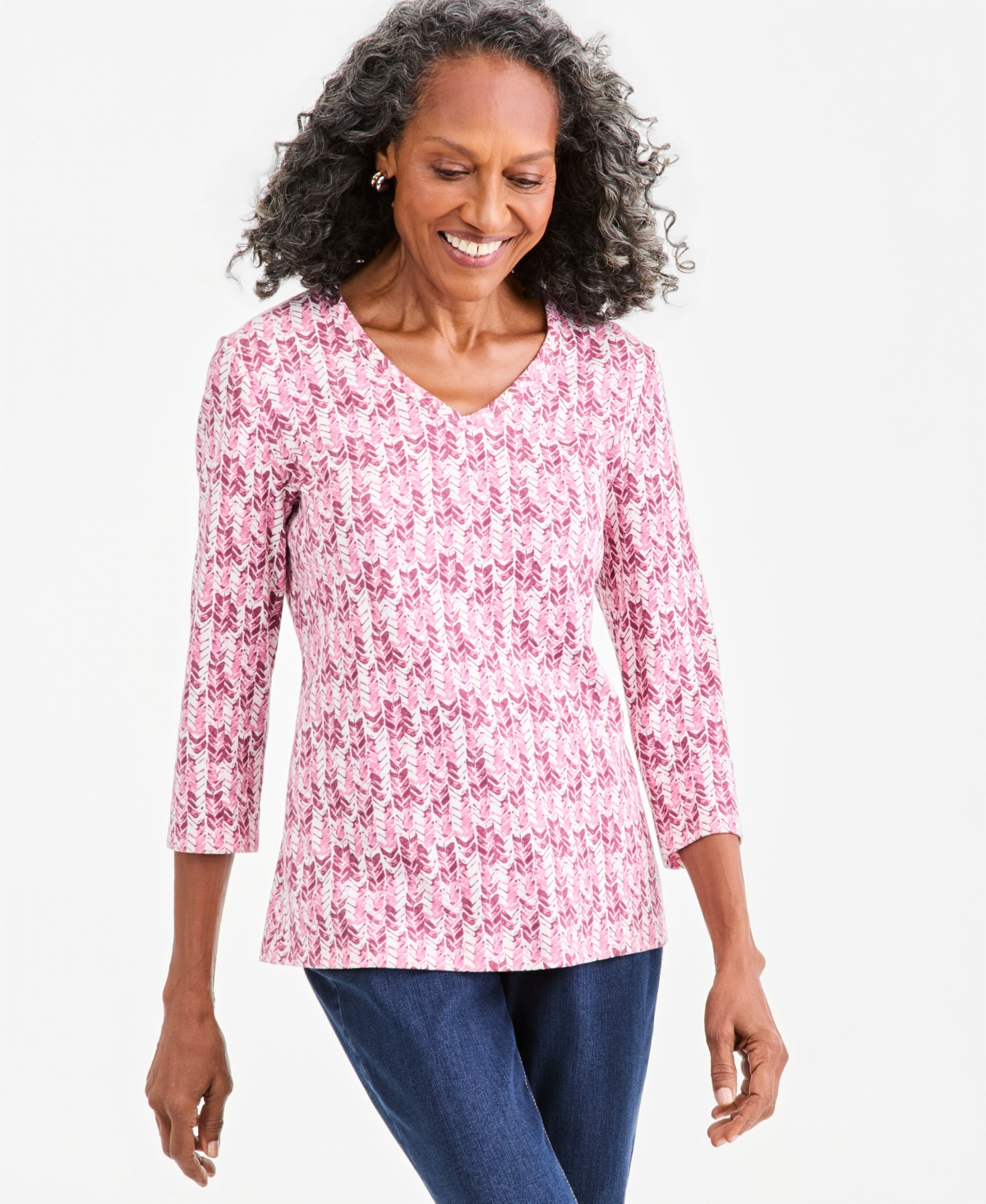 Style & Co Women's Printed 3/4-Sleeve V-Neck Top, Macy's Exclusive