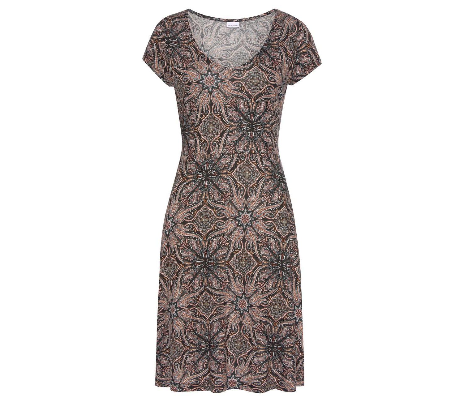 Women's Viscose Printed Short Sleeve A-Line V-Neck Short Dress