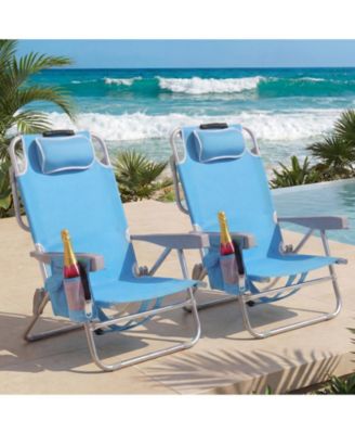 2 Pack Aluminum Lay Flat Beach Chair with Cooler outdoor