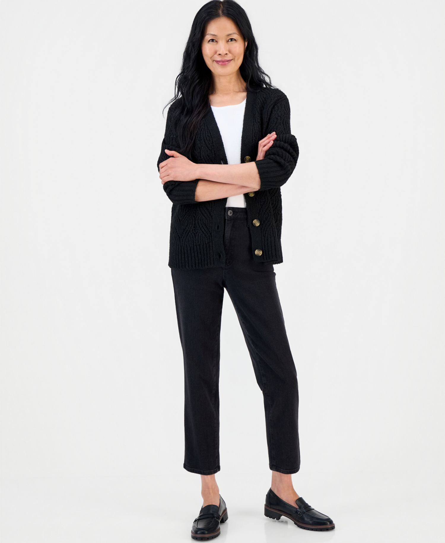Women's Pointelle Boyfriend Cardigan